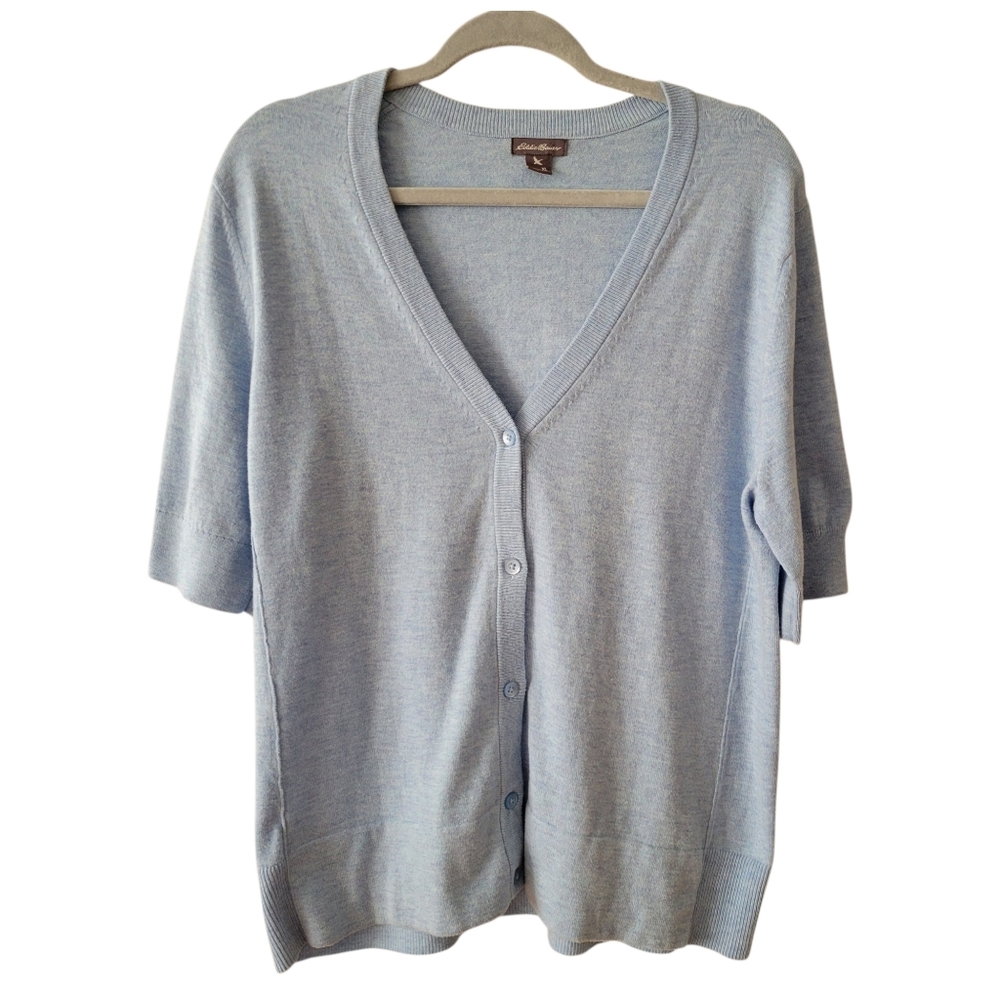 Eddie‎ Bauer Light Blue Short Sleeve Cardigan Sweater Size XL
